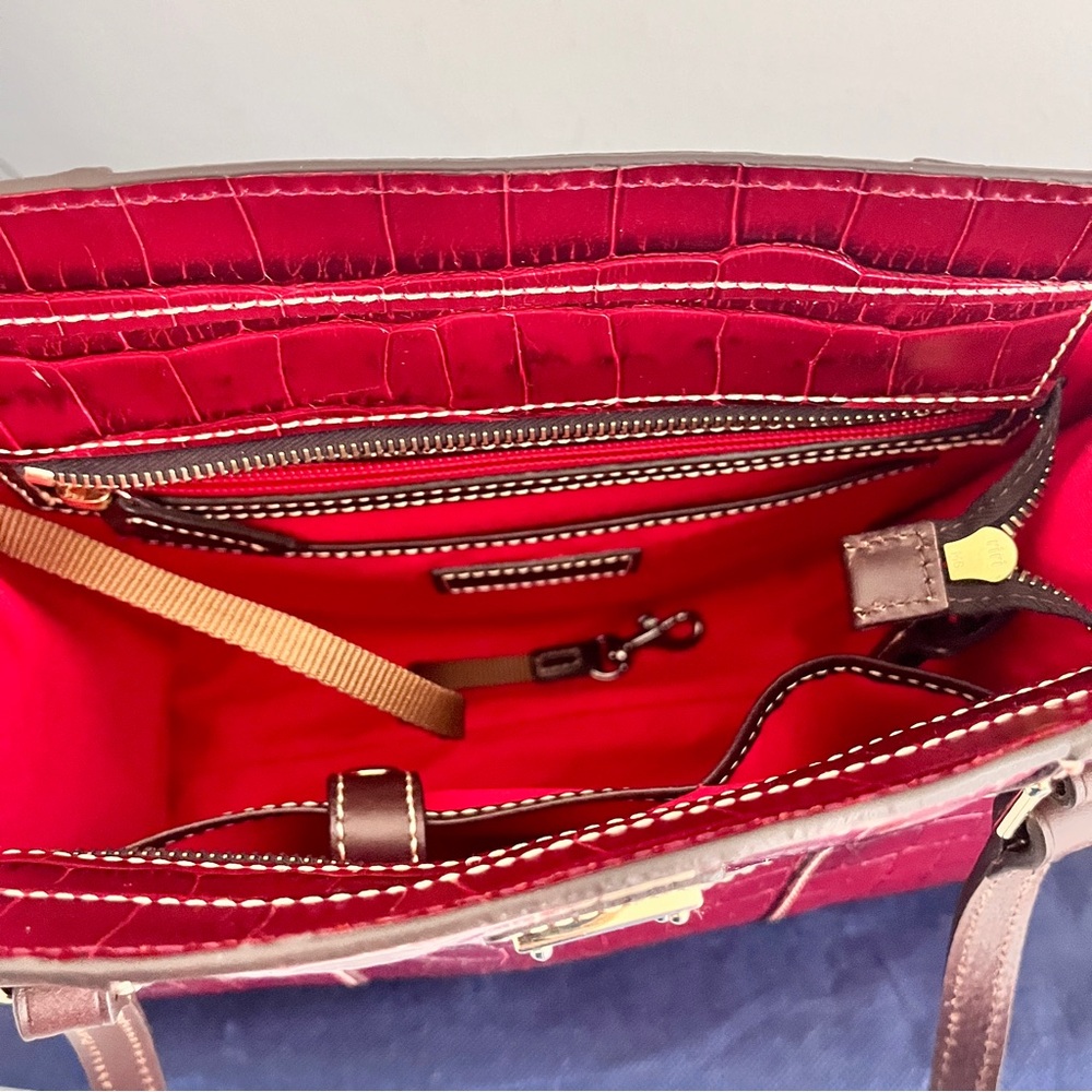 Dooney & Bourke ‘Charlotte’ Red Croc Embossed Leather Tote Bag in “Bourdeaux” - Picture 8 of 9